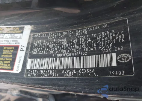 2015 Toyota Camry Hybrid Se z USA, uszkodzony, nr VIN 4T1BD1FK5FU168452